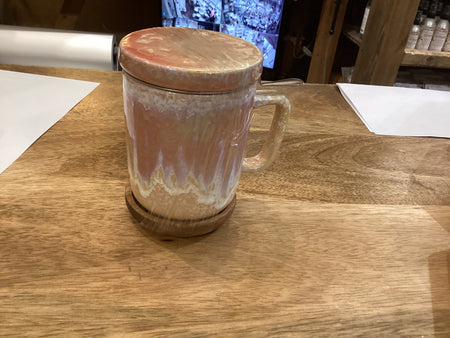 10 Oz mug w/ strainer, lid and saucer