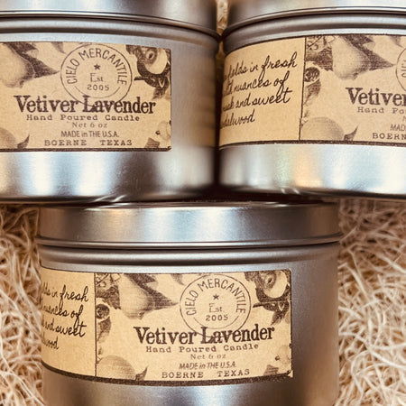 Vetiver Lavender Hand Poured Candle in Travel Tin